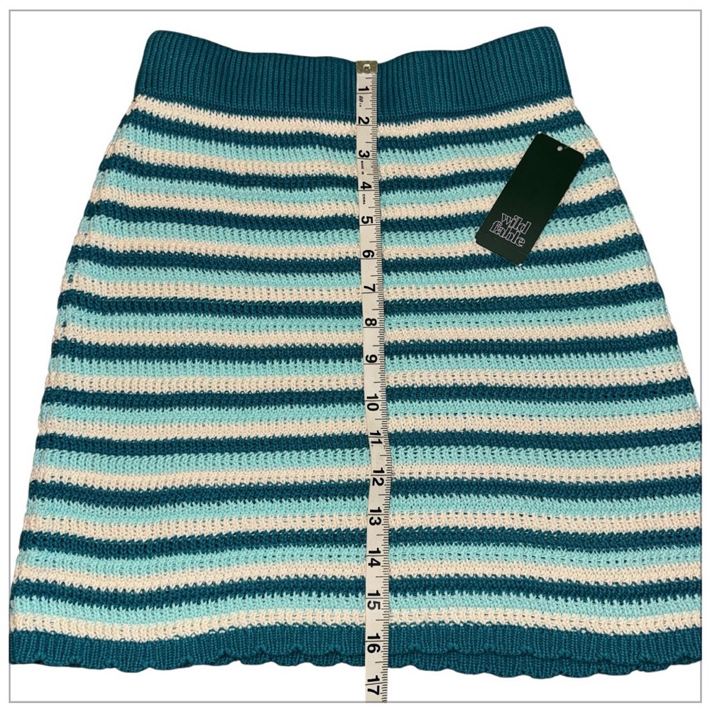 Wild Fable Striped Knit Mini Skirt Teal Cream Crochet Style Boho Size Small NWT - Picture 4 of 5